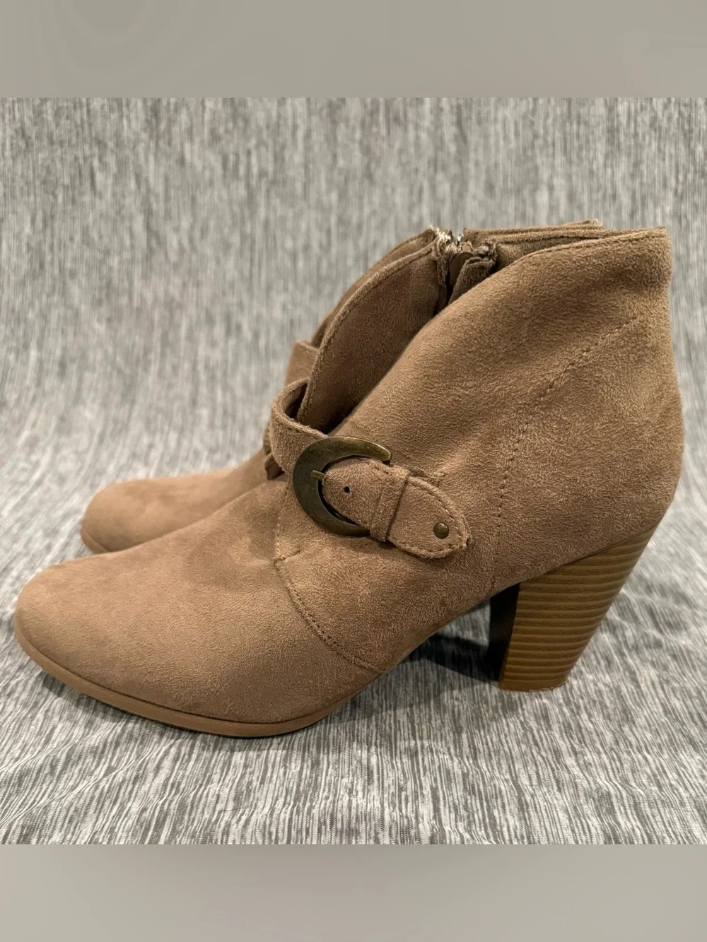 Maurices Taupe Suede Ankle Booties with Buckle